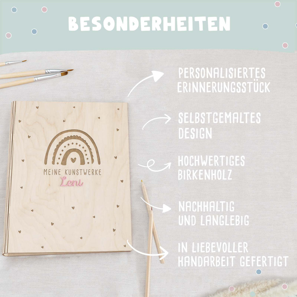 Personalisierte Kunstwerke-Mappe Gravur mit 3D-Name "Regenbogen"