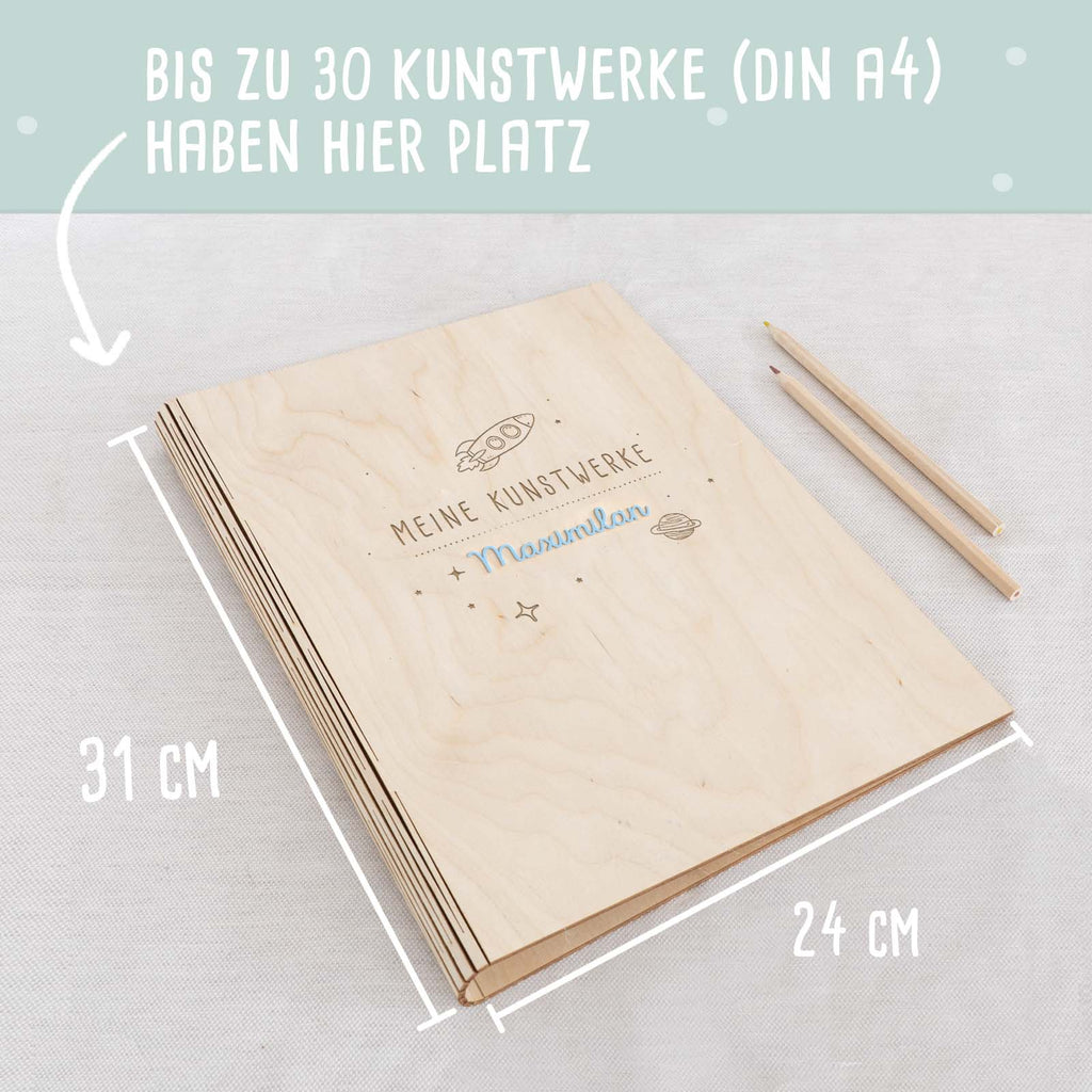 Personalisierte Kunstwerke-Mappe Gravur mit 3D-Name "Rakete"