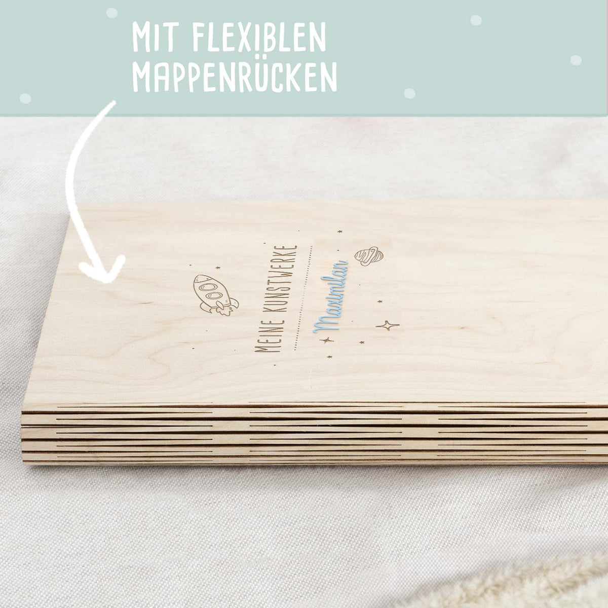 Personalisierte Kunstwerke-Mappe Gravur mit 3D-Name "Rakete"