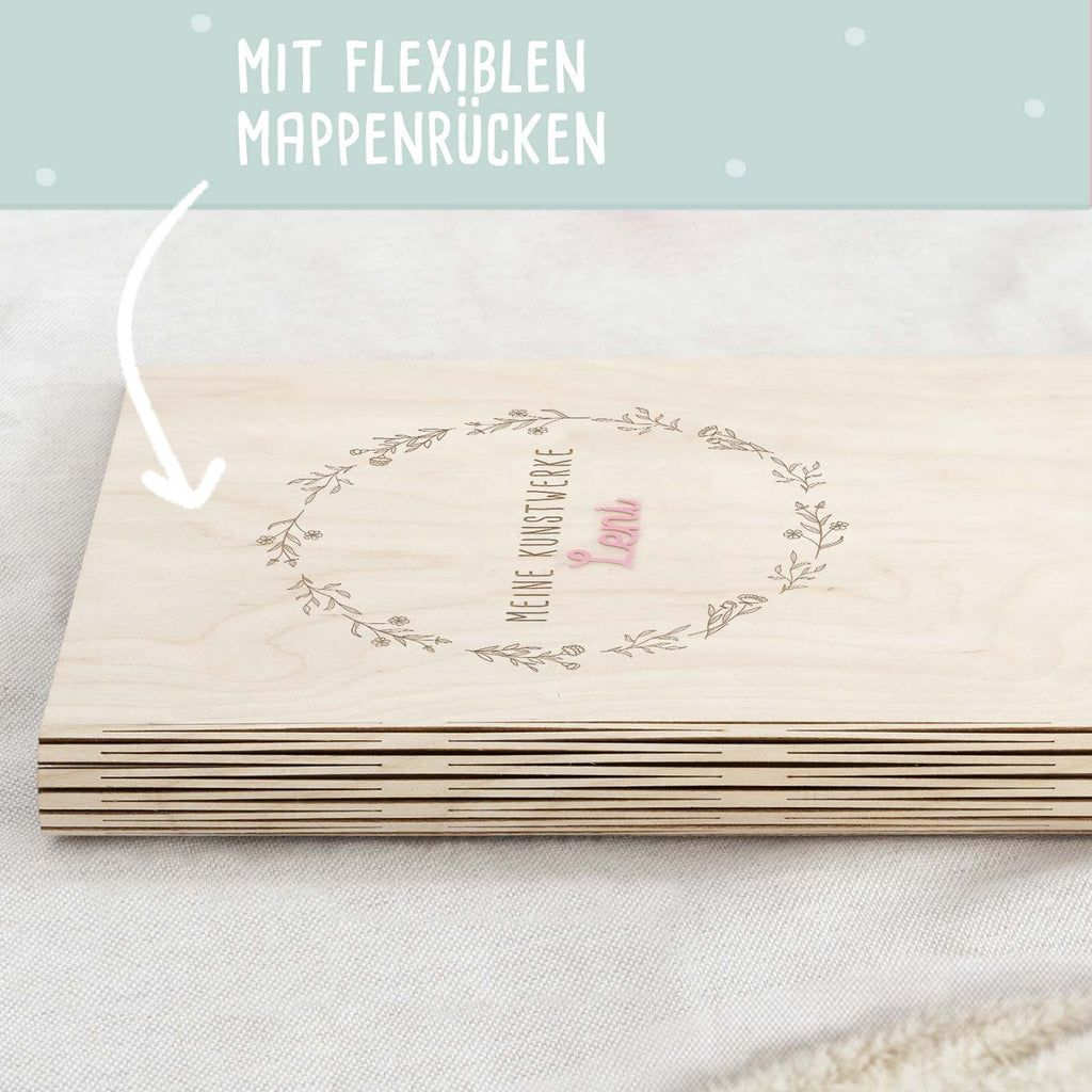 Personalisierte Kunstwerke-Mappe Gravur mit 3D-Name "Blumenkranz"