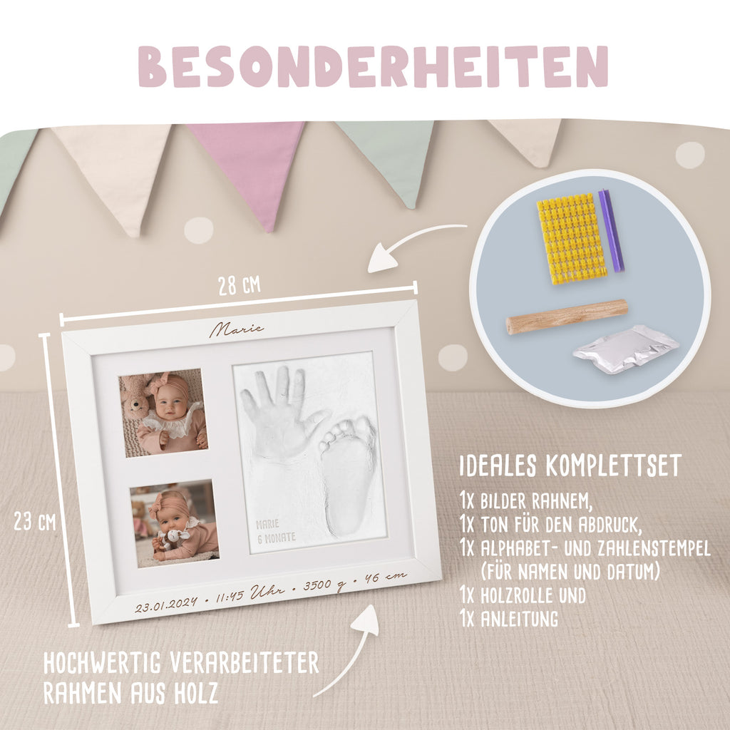 Fotorahmen Hand- & Fußabdruck Set Ton Druck