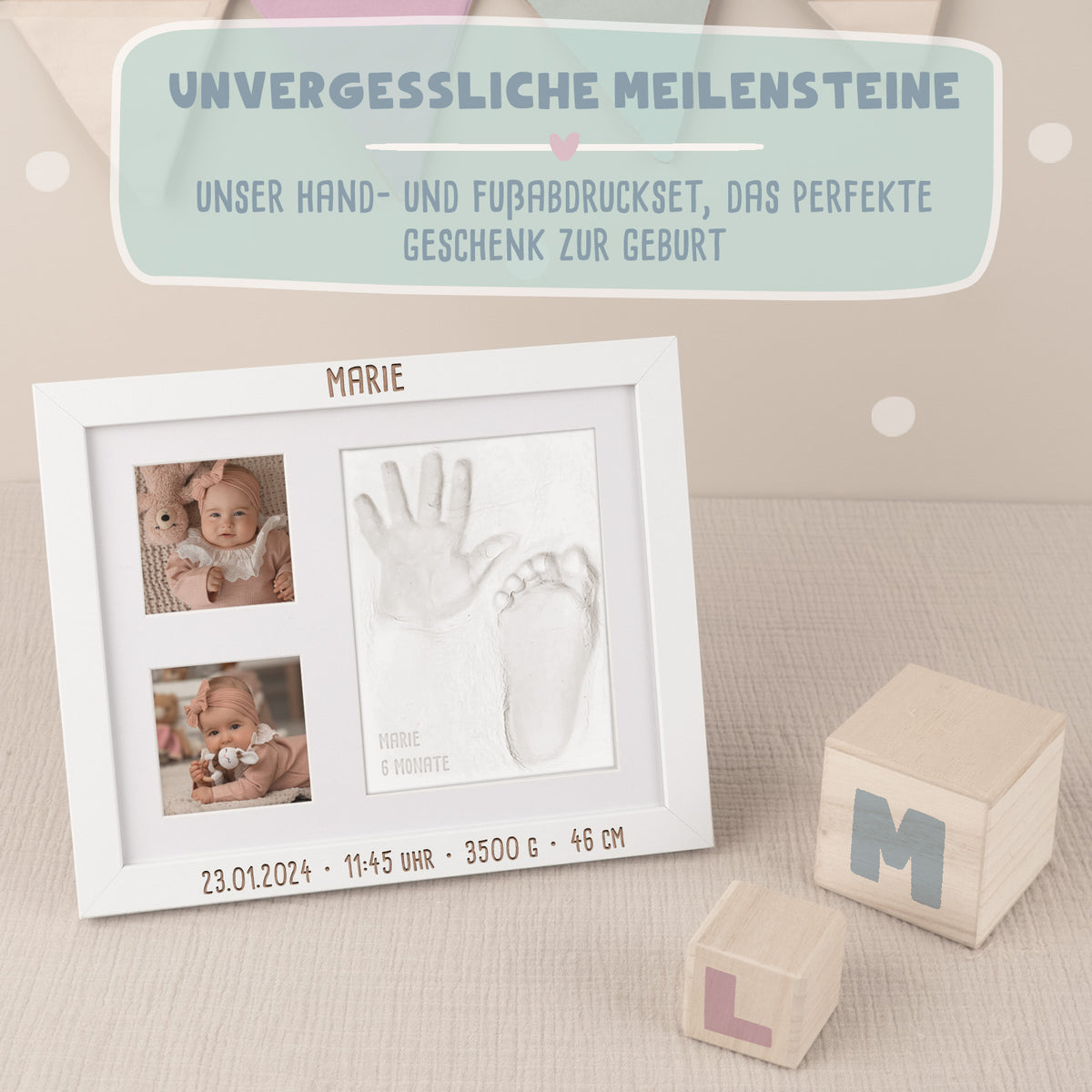 Fotorahmen Hand- & Fußabdruck Set Ton Druck