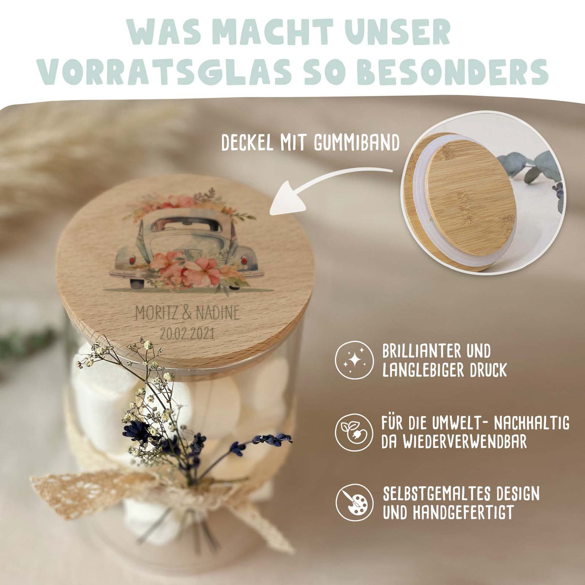 Personalisiertes Vorratsglas "Just married" Hochzeitsgeschenk