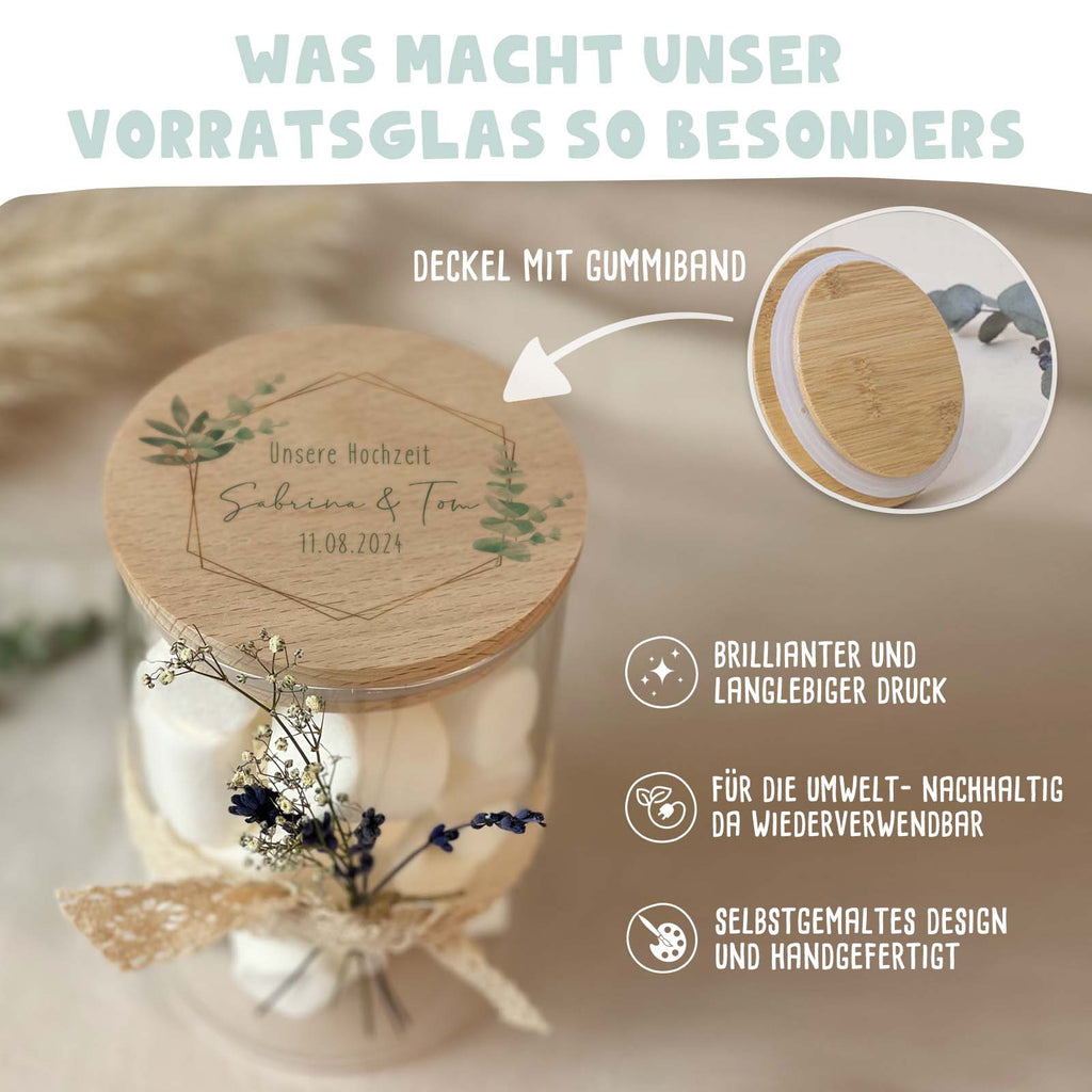 Personalisiertes Vorratsglas "Eukalyptus-Grafik" Hochzeitsgeschenk