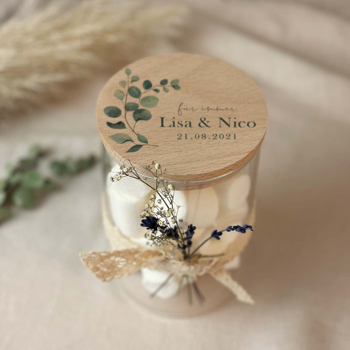 Personalisiertes Vorratsglas "Eukalyptus links" Hochzeitsgeschenk