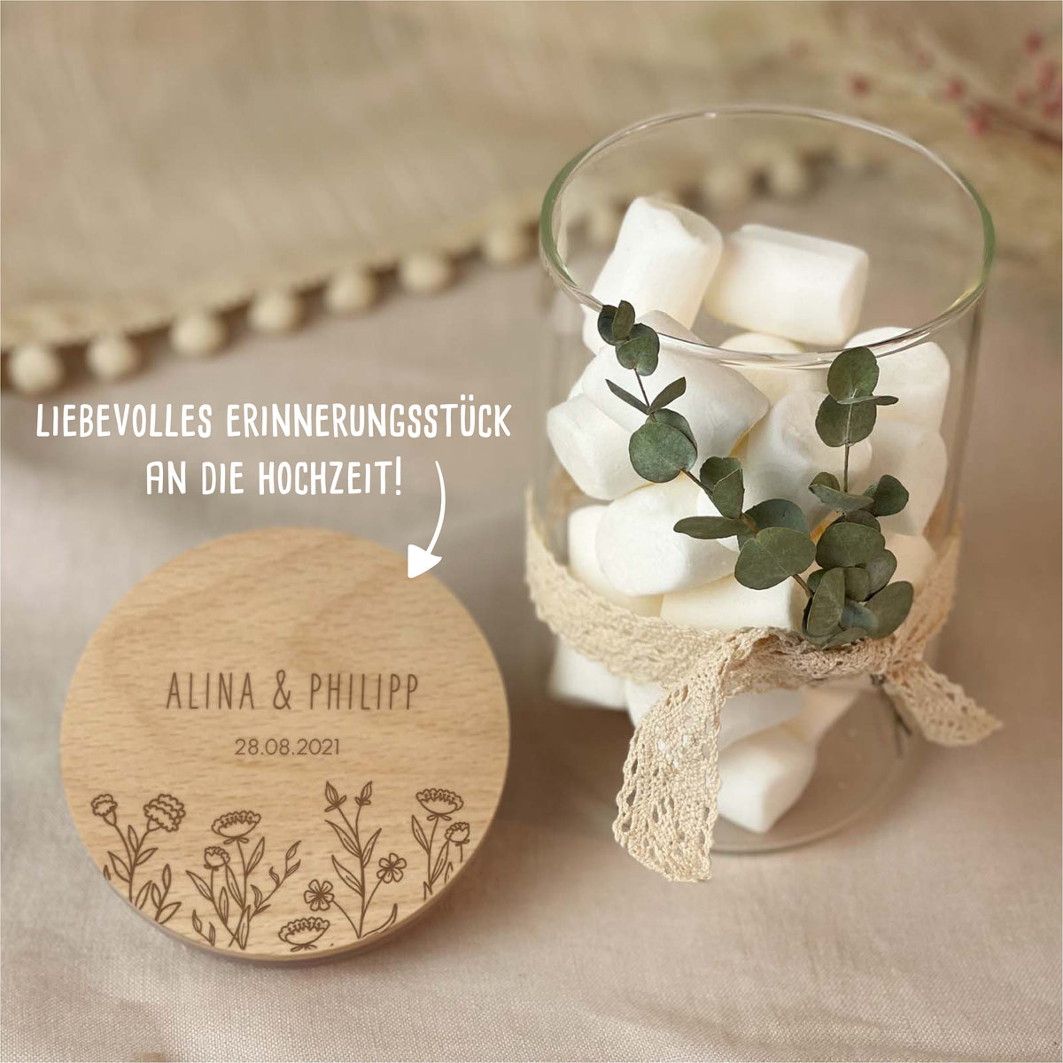 Personalisiertes Vorratsglas "Blumenwiese"-Gravur Hochzeitsgeschenk