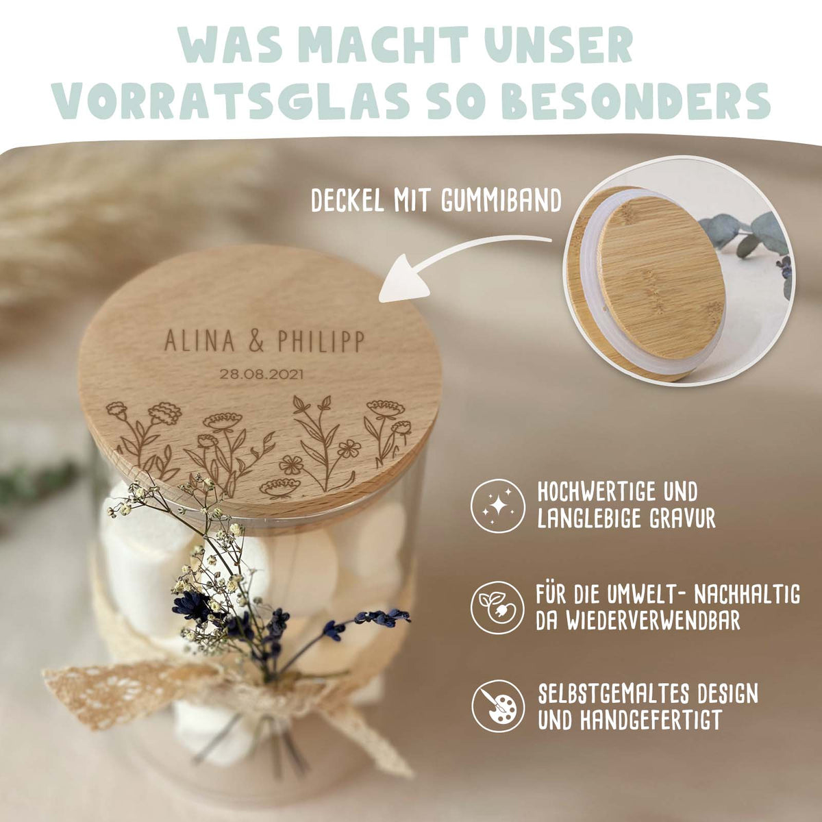 Personalisiertes Vorratsglas "Blumenwiese"-Gravur Hochzeitsgeschenk