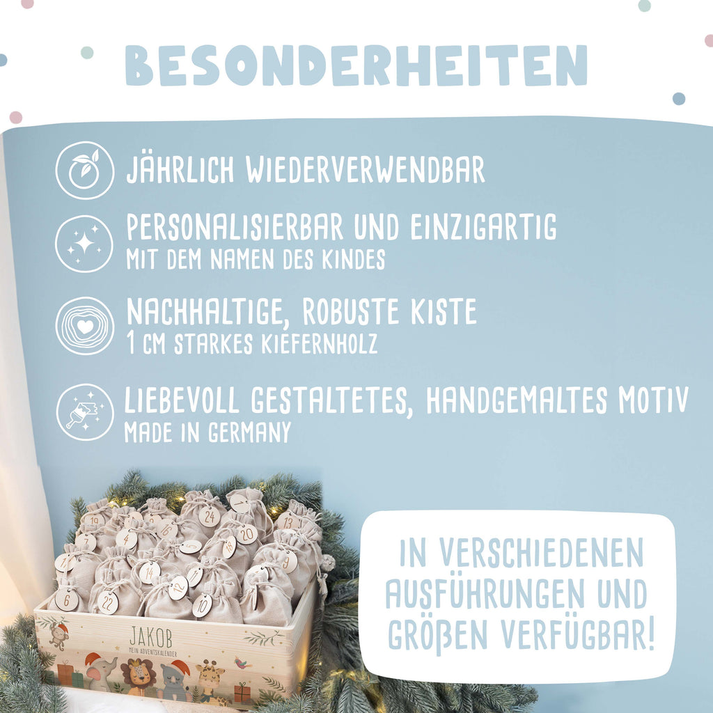 Aquarell-Adventskiste "Safari", Adventskalender zum Befüllen