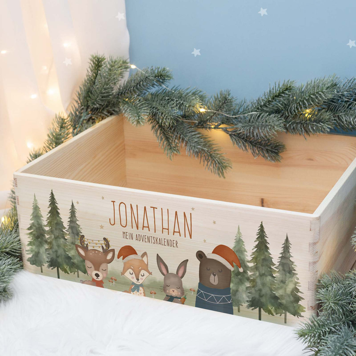 Aquarell-Adventskiste "Waldtiere", Adventskalender zum Befüllen