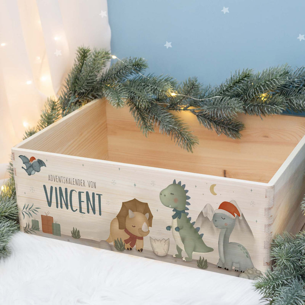 Aquarell-Adventskiste "Dinowelt", Adventskalender zum Befüllen