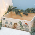 Aquarell-Adventskiste "Dinowelt", Adventskalender zum Befüllen