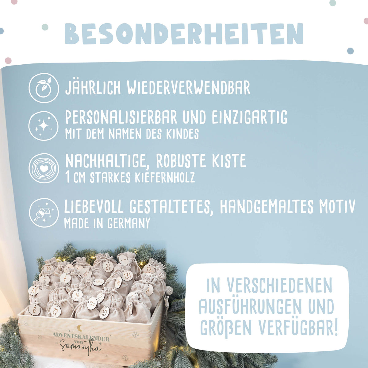 Aquarell-Adventskiste "Mond", Adventskalender zum Befüllen