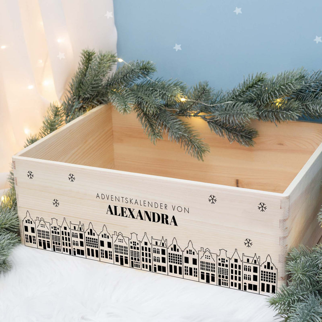 Aquarell-Adventskiste "Stadt", Adventskalender zum Befüllen
