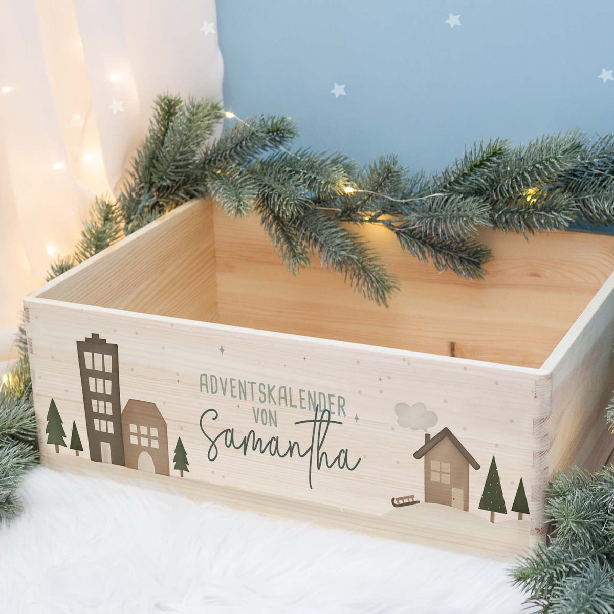 Aquarell-Adventskiste "Winterlandschaft", Adventskalender zum Befüllen