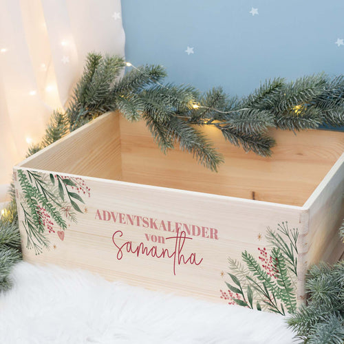 Aquarell-Adventskiste "Zweige in den Ecken", Adventskalender zum Befüllen