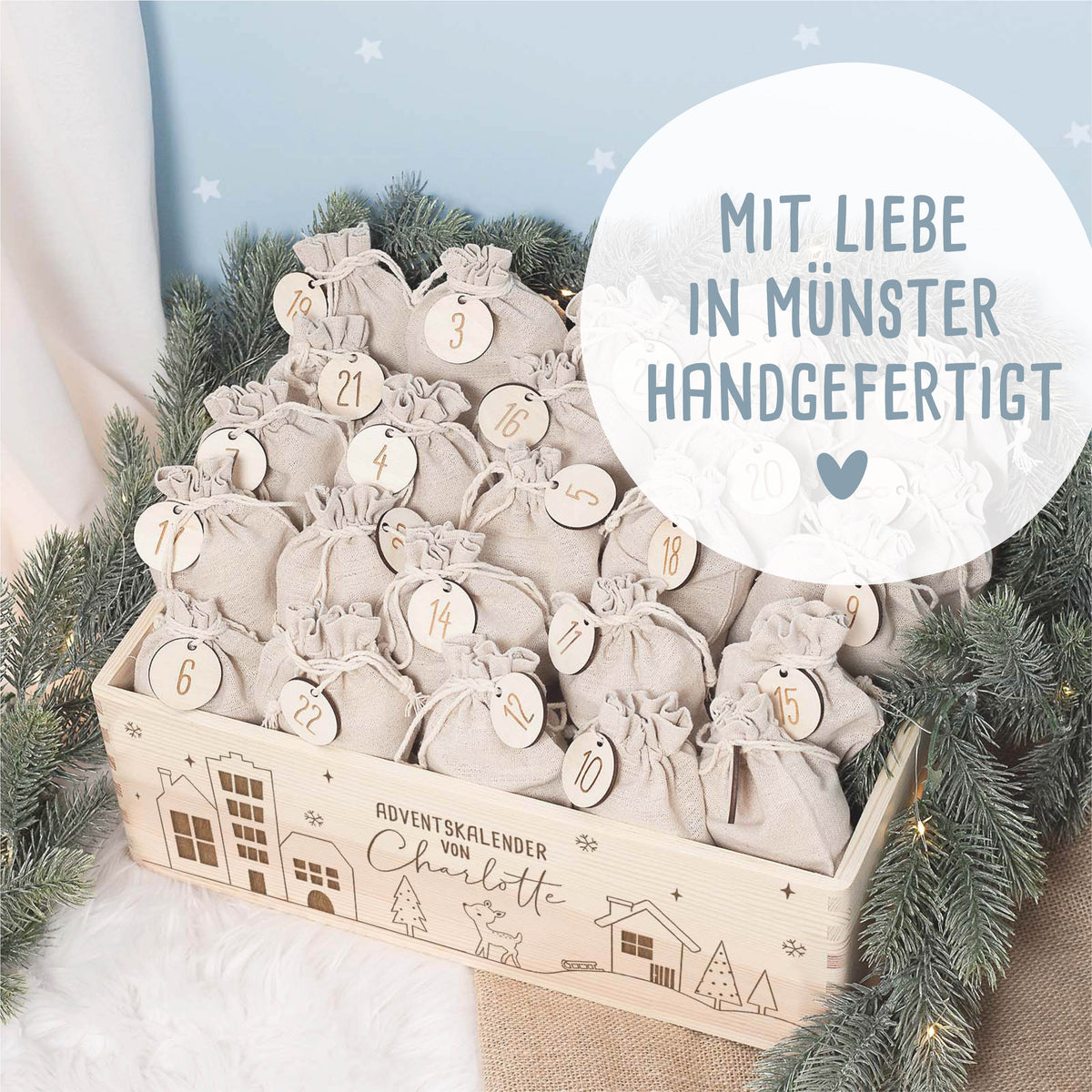 Adventskiste "Winterlandschaft", Adventskalender zum Befüllen