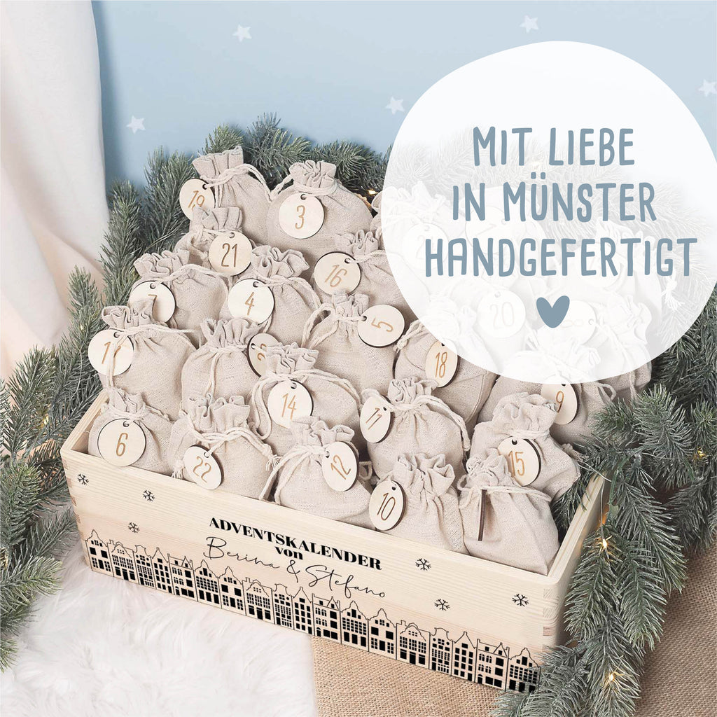 Aquarell-Adventskiste für Paare "Stadt", Pärchen-Adventskalender zum Befüllen