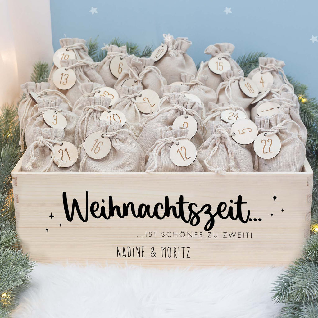 Aquarell-Adventskiste für Paare "Weihnachtszeit", Pärchen-Adventskalender zum Befüllen