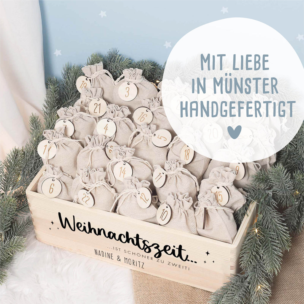 Aquarell-Adventskiste für Paare "Weihnachtszeit", Pärchen-Adventskalender zum Befüllen