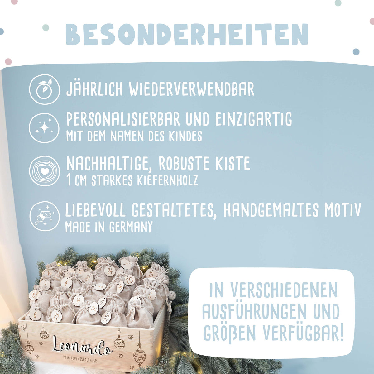 Adventskiste "Weihnachtskugeln mit 3D-Name", Adventskalender zum Befüllen