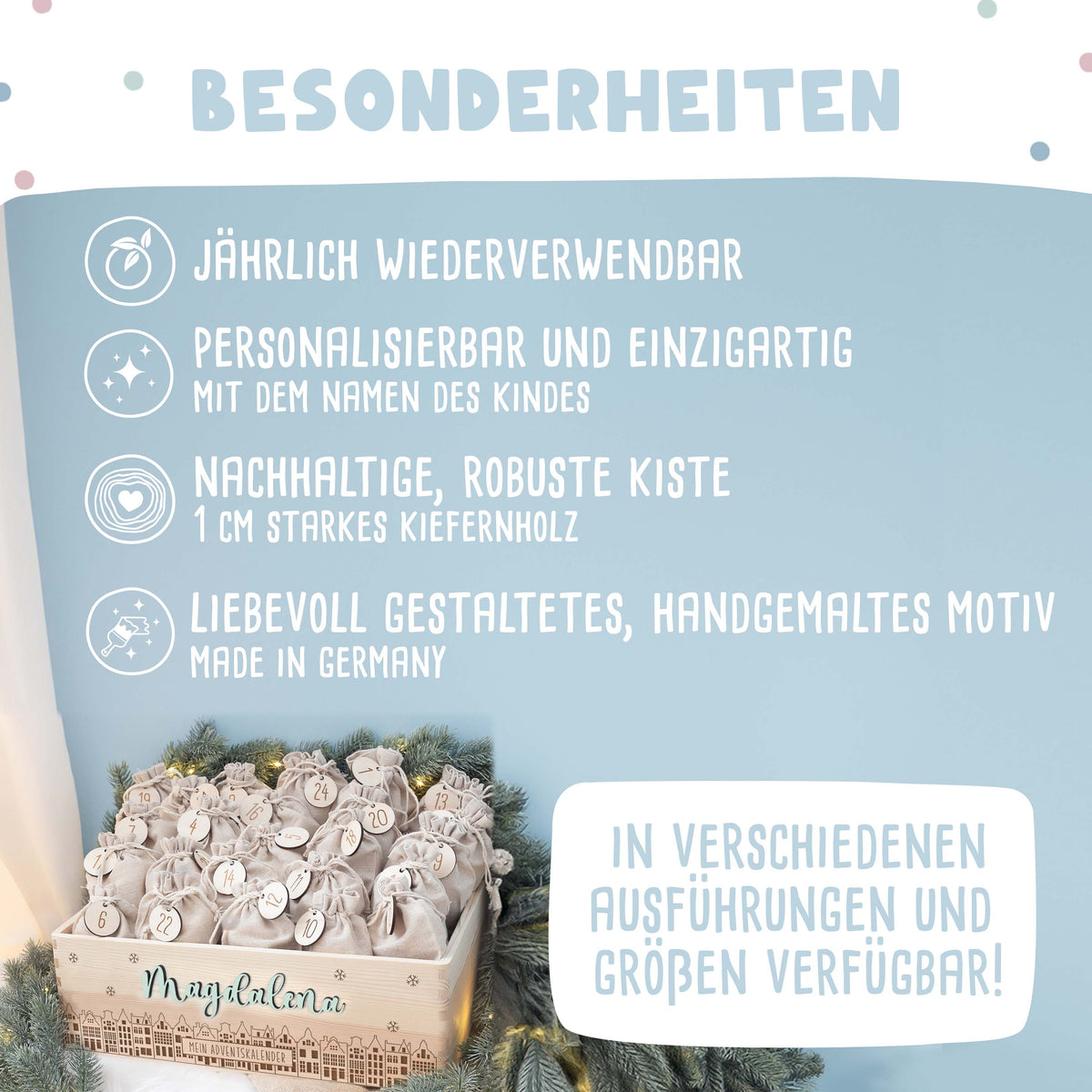 Adventskiste "Stadt mit 3D-Name", Adventskalender zum Befüllen