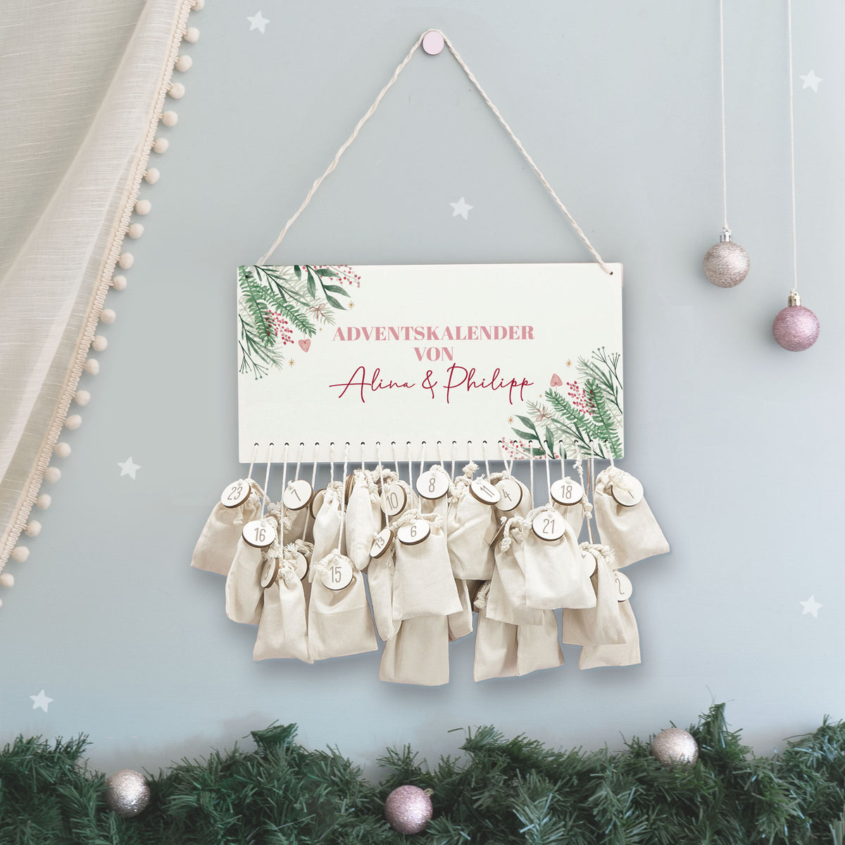 Aquarell Adventskalender für Paare "Zweige in den Ecken"