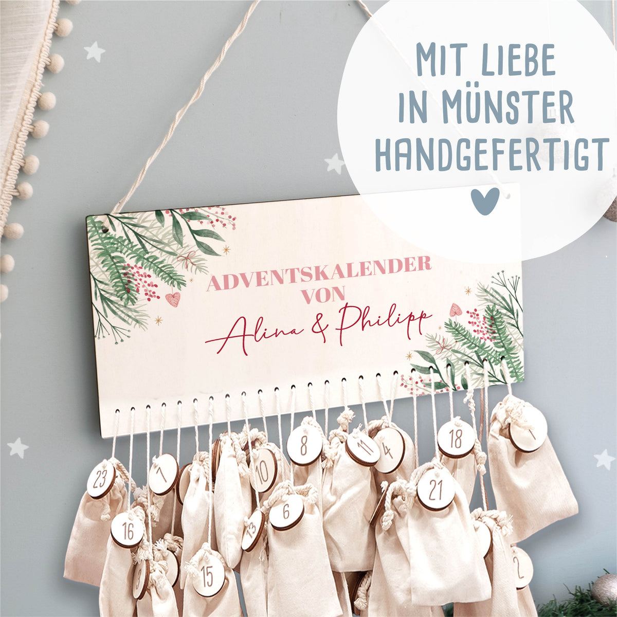 Aquarell Adventskalender für Paare "Zweige in den Ecken"