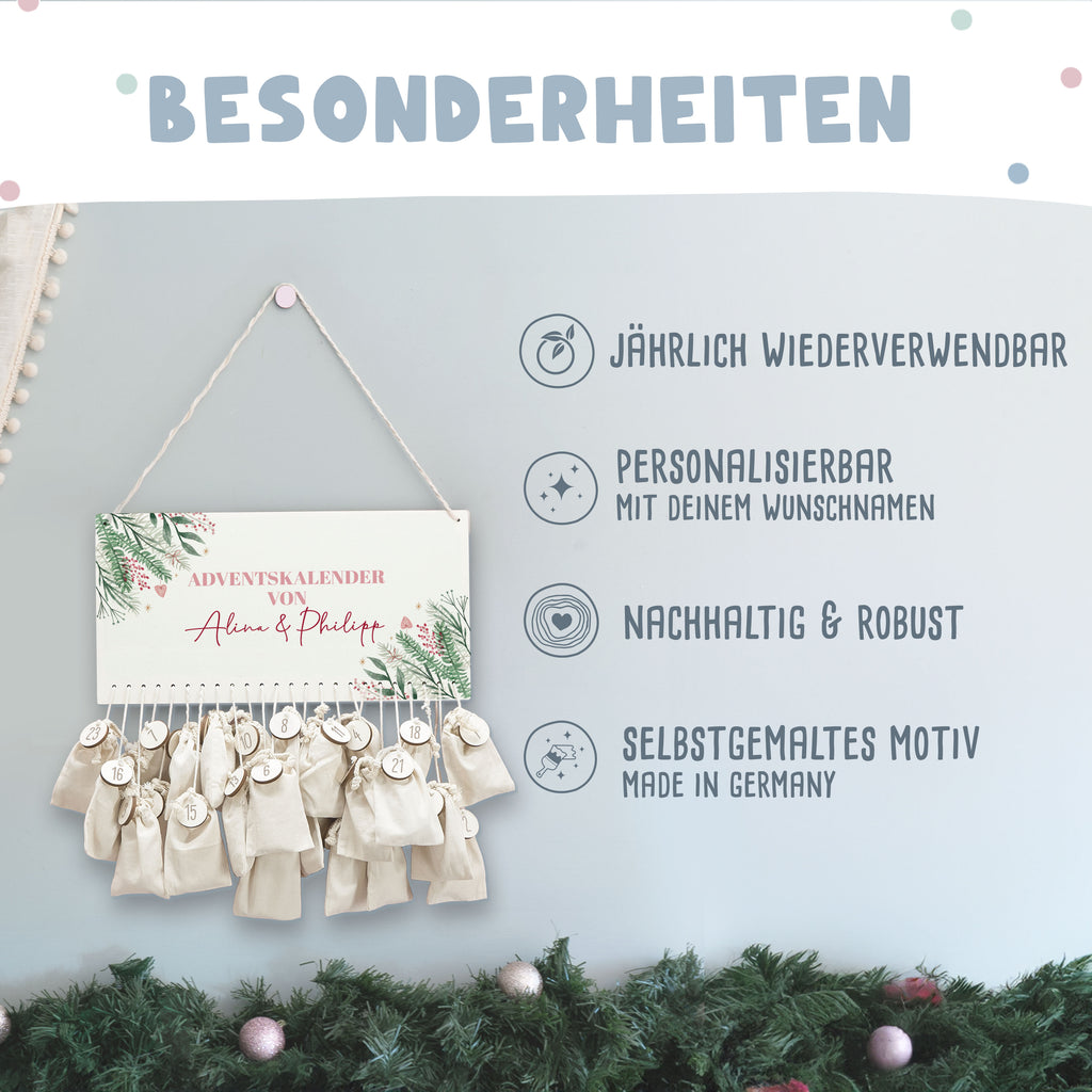 Aquarell Adventskalender für Paare "Zweige in den Ecken"