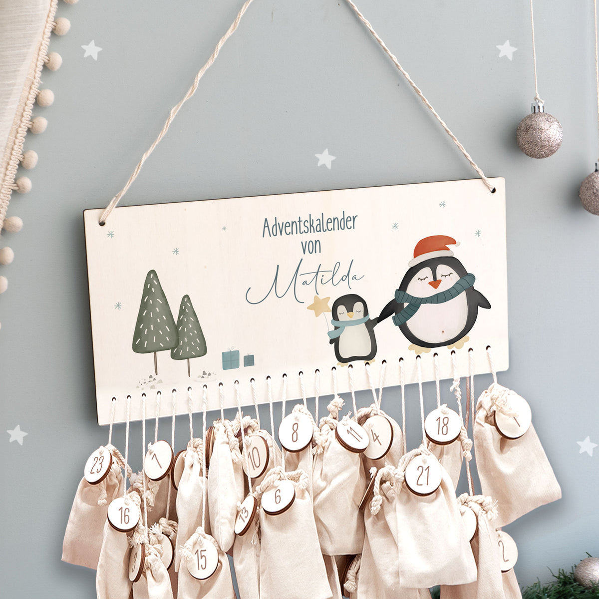 Beleuchteter Aquarell Adventskalender "Pinguin"