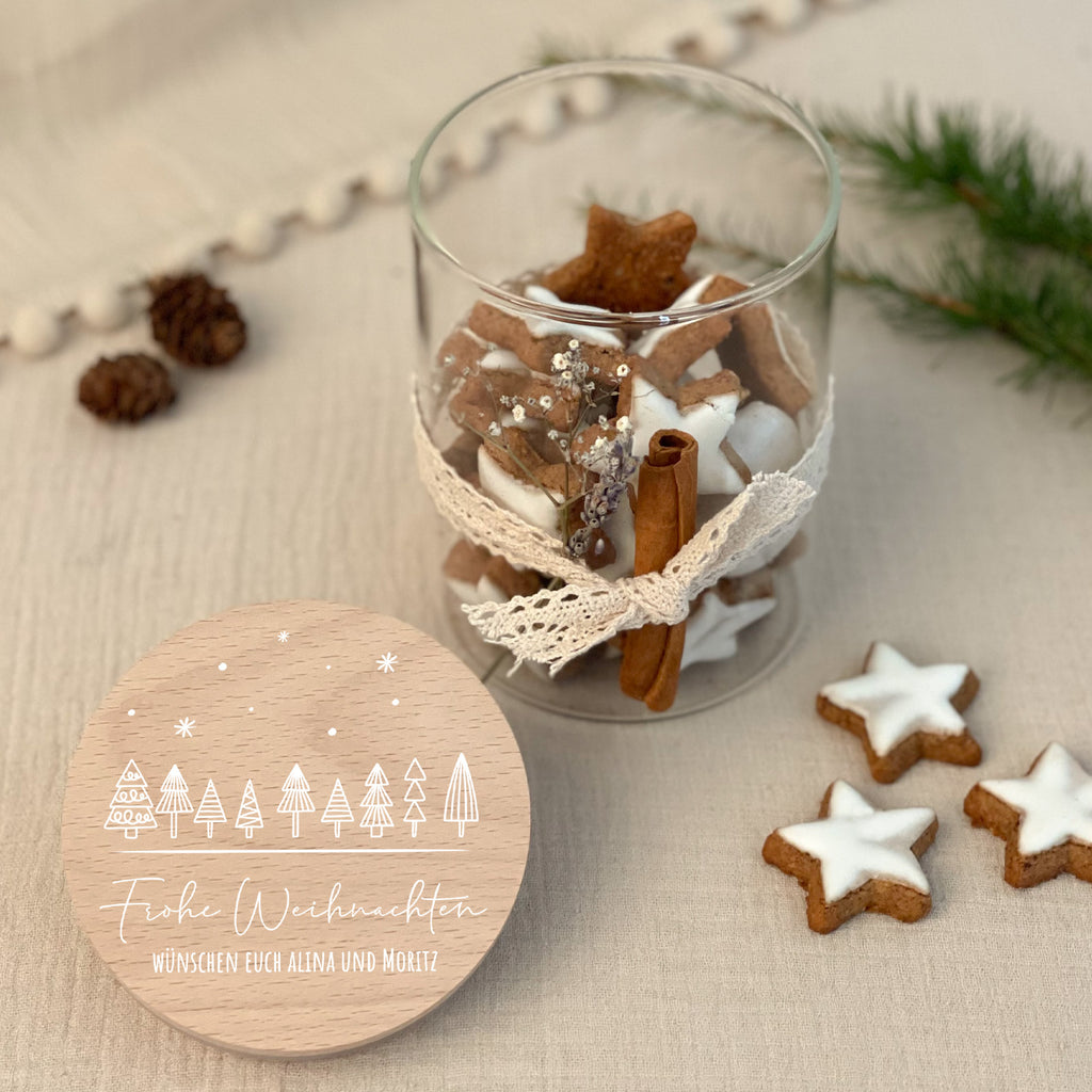 Personalisiertes Vorratsglas Weißdruck "Wald - Frohe Weihnachten"