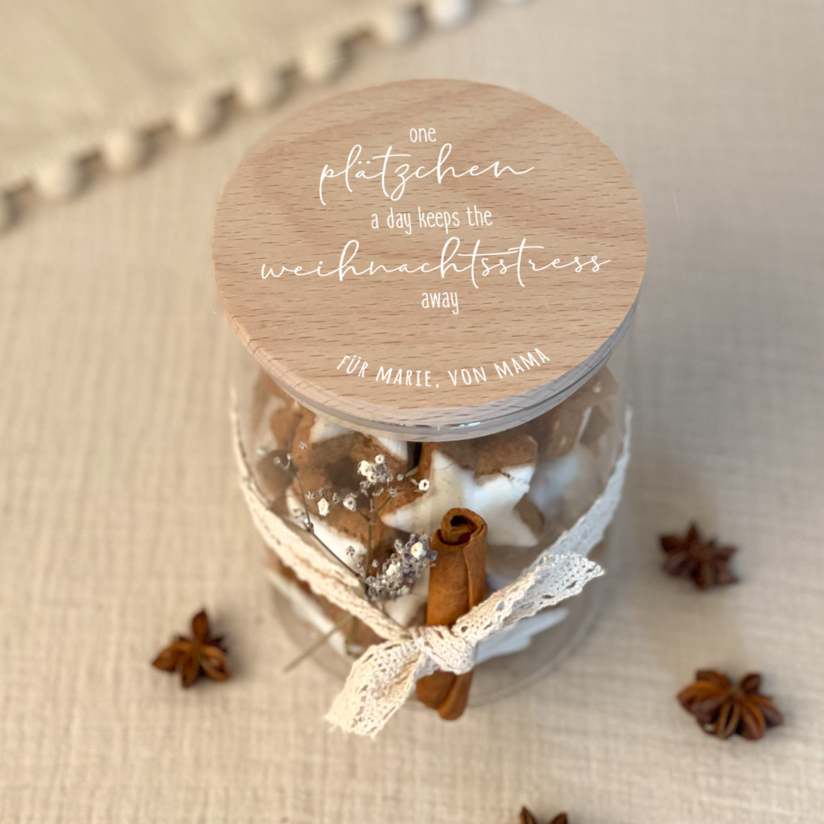 Personalisiertes Vorratsglas Weißdruck "One Plätzchen A Day"