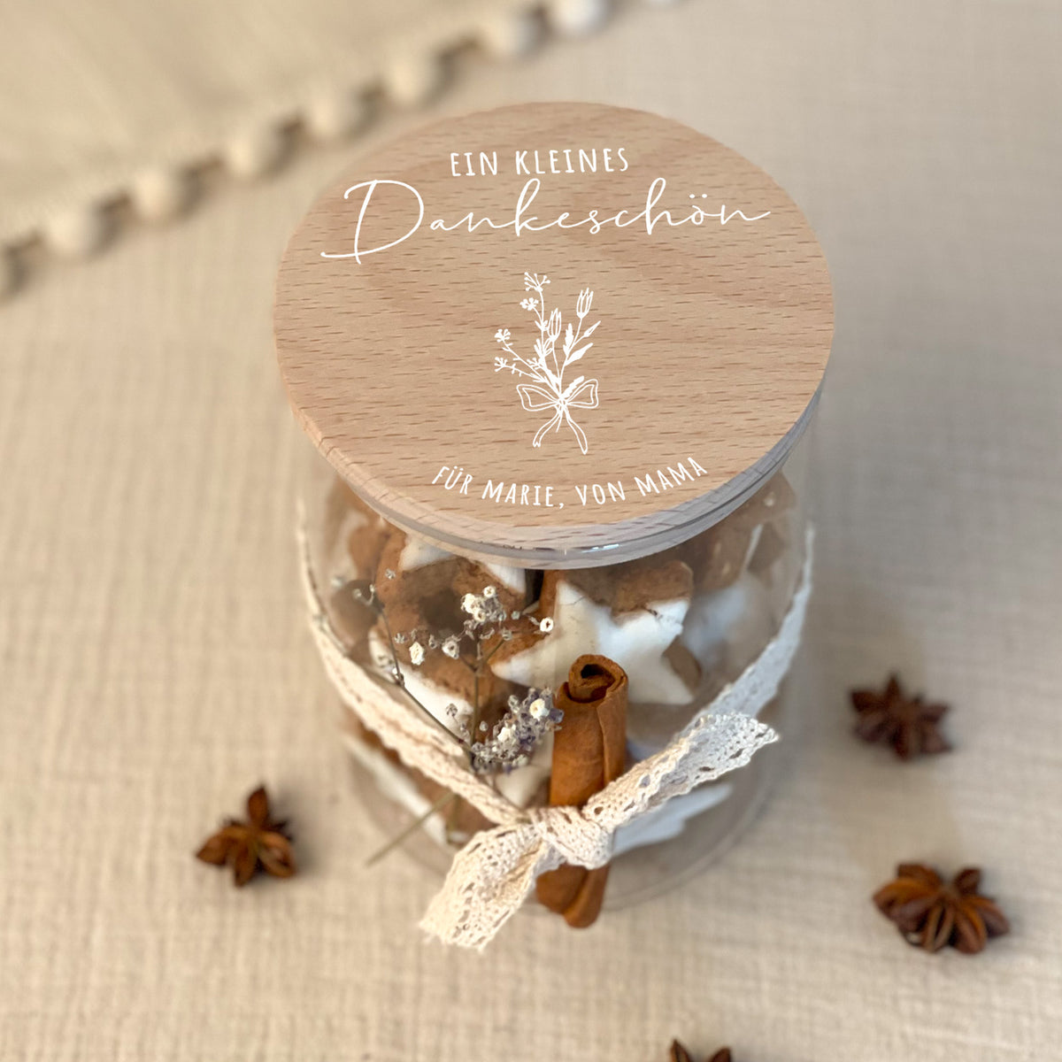 Personalisiertes Vorratsglas Weißdruck "Blumenstrauss"