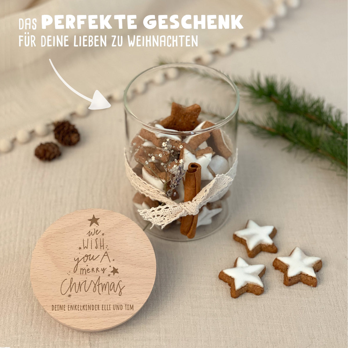 Vorratsglas „we wish you a merry christmas“ personalisiert Gravur
