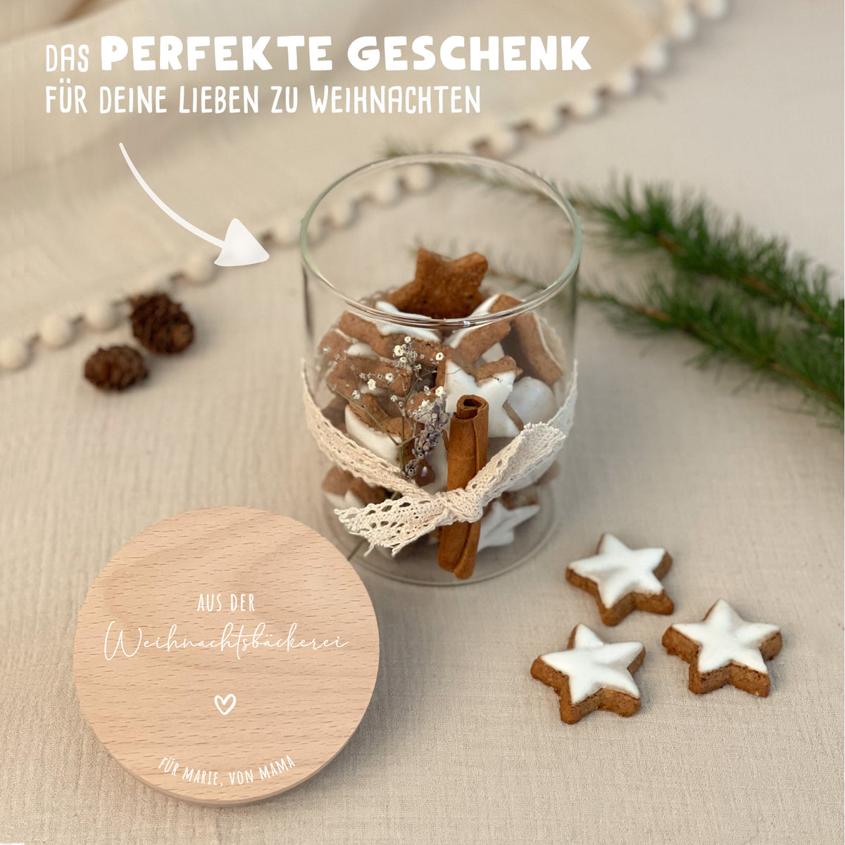 Personalisiertes Vorratsglas Weißdruck "Weihnachtsbäckerei"