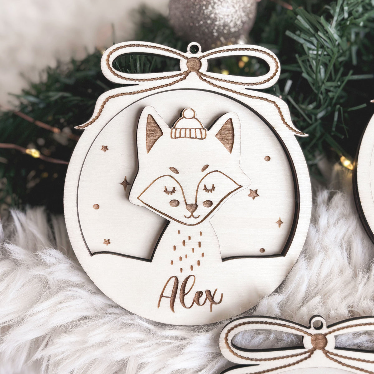 Personalisierte Weihnachtsbaumkugeln 3D 6er Set "Waldtiere"