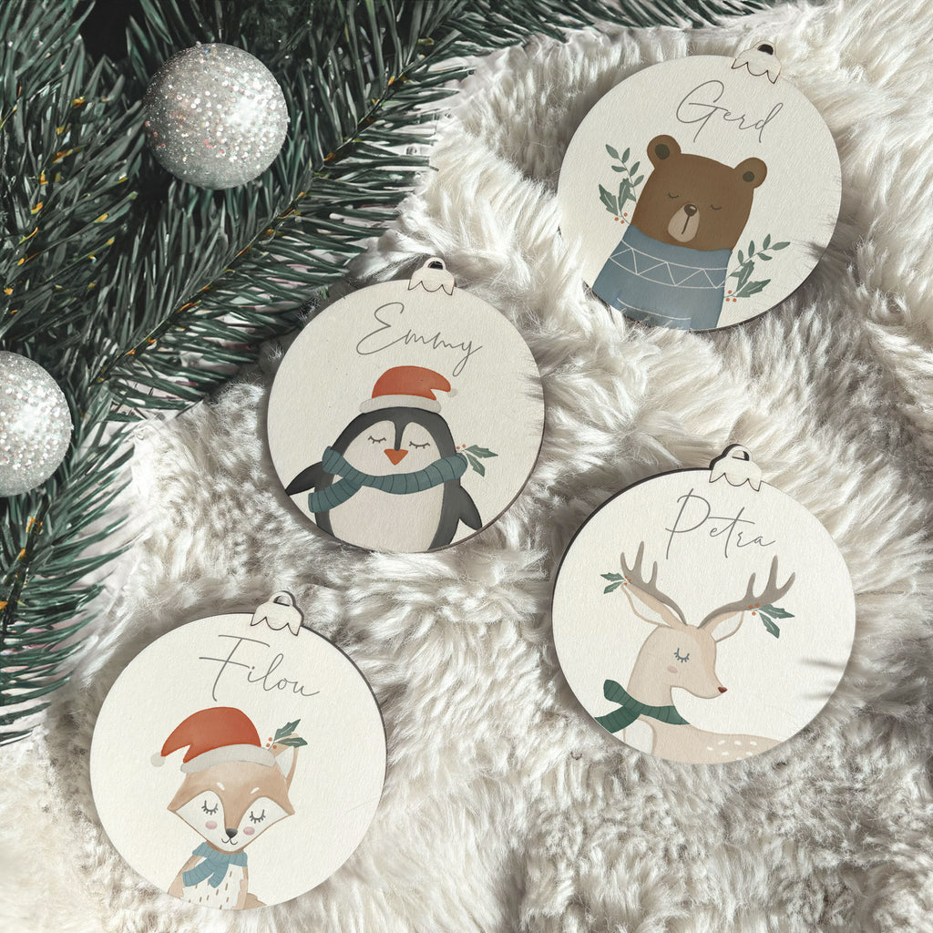 Personalisierte Weihnachtskugel Aquarell 3er Set "Waldtiere"