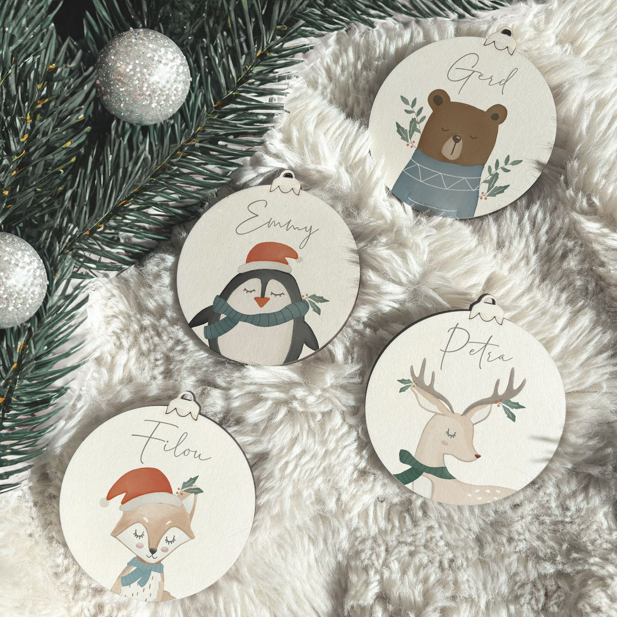 Personalisierte Weihnachtskugel Aquarell 5er Set "Waldtiere"