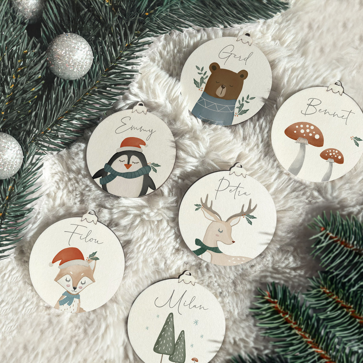 Personalisierte Weihnachtskugel Aquarell 6er Set "Waldtiere"