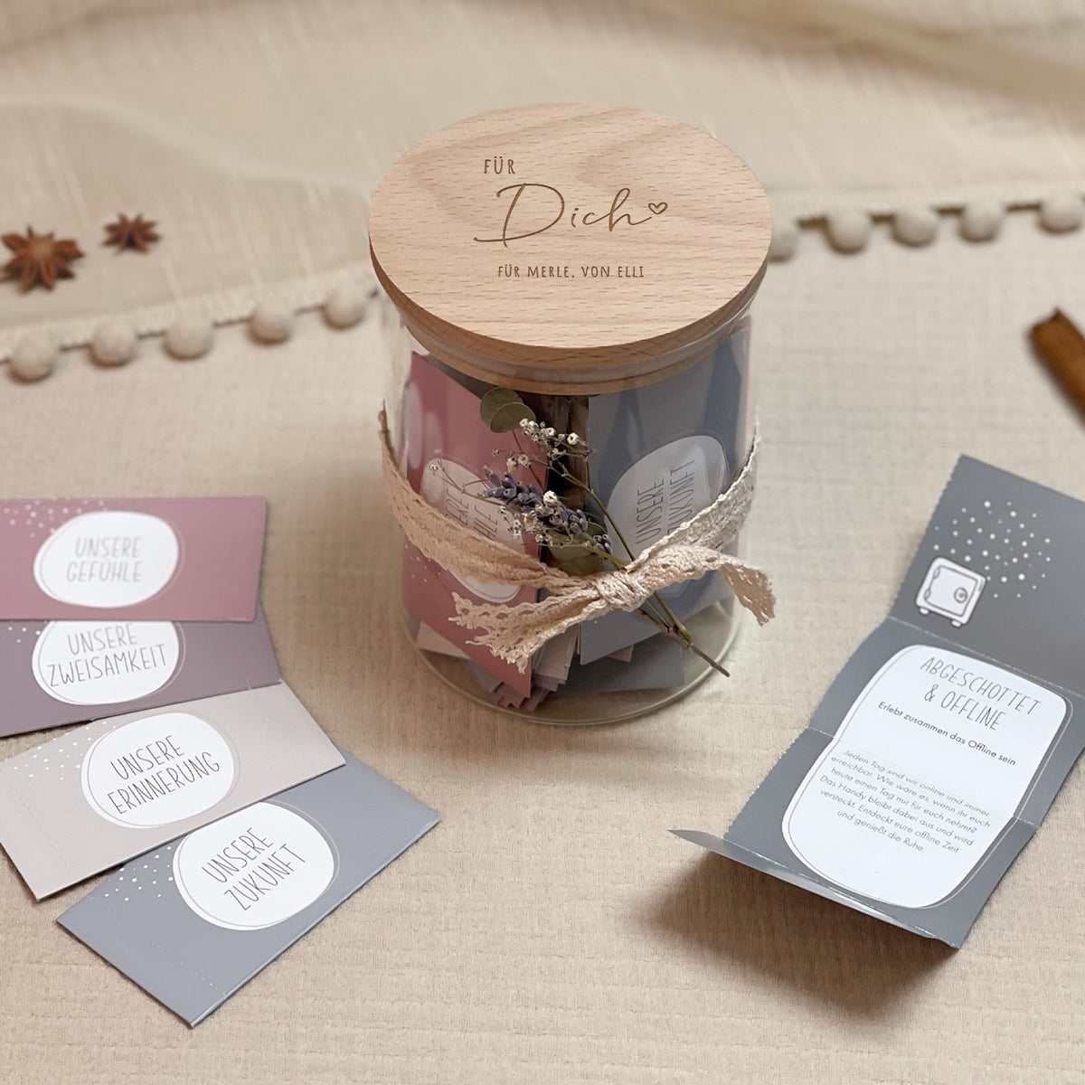 Personalisierter Paar-Adventskalender mit 24 Losen Gravur "Für Dich"