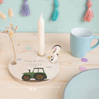 Personalisierter Geburtstagsteller Trecker mit Kerzenhalter, Vase & Jahreszahlen