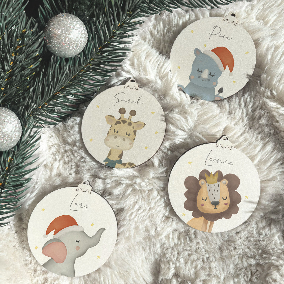 Personalisierte Weihnachtskugel Aquarell 4er Set "Safari"