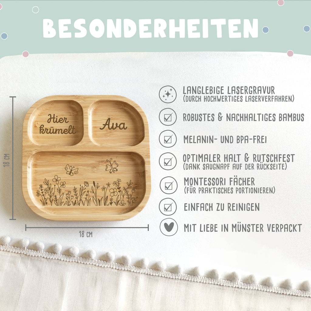 Babyteller „Blumenwiese“ personalisiert Gravur