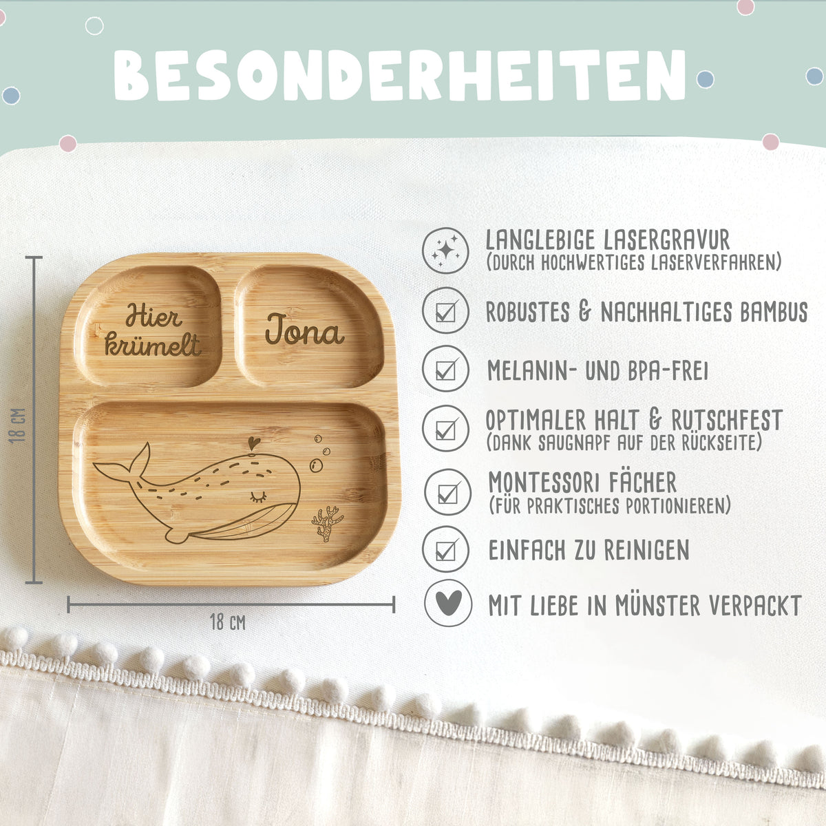 Babyteller „Wal“ personalisiert Gravur
