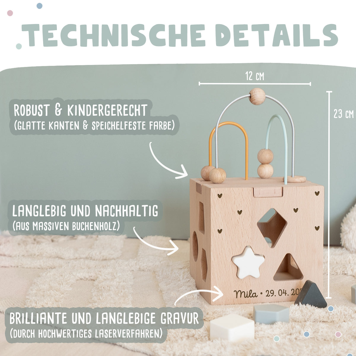 Personalisierter Motorikwürfel "Clean"