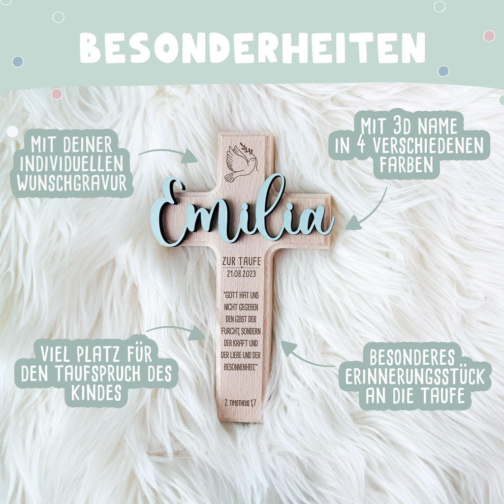 Personalisiertes Taufkreuz "Blume" 3D-Name