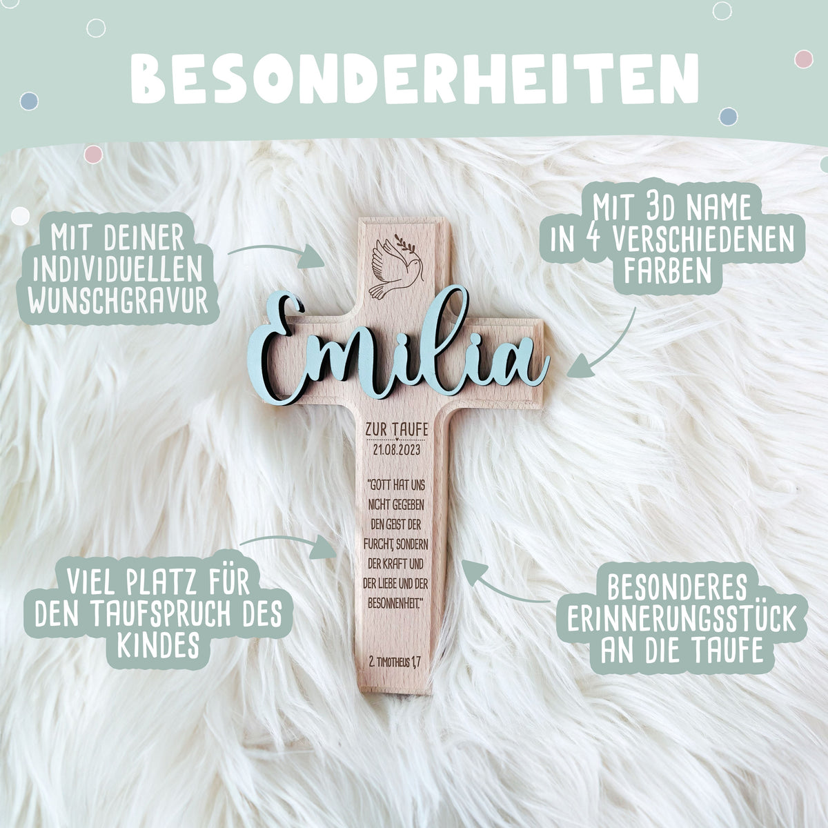 Personalisiertes Taufkreuz "Blume" 3D-Name