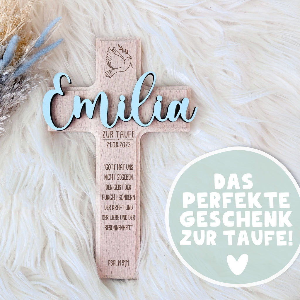 Personalisiertes Taufkreuz "Blume" 3D-Name