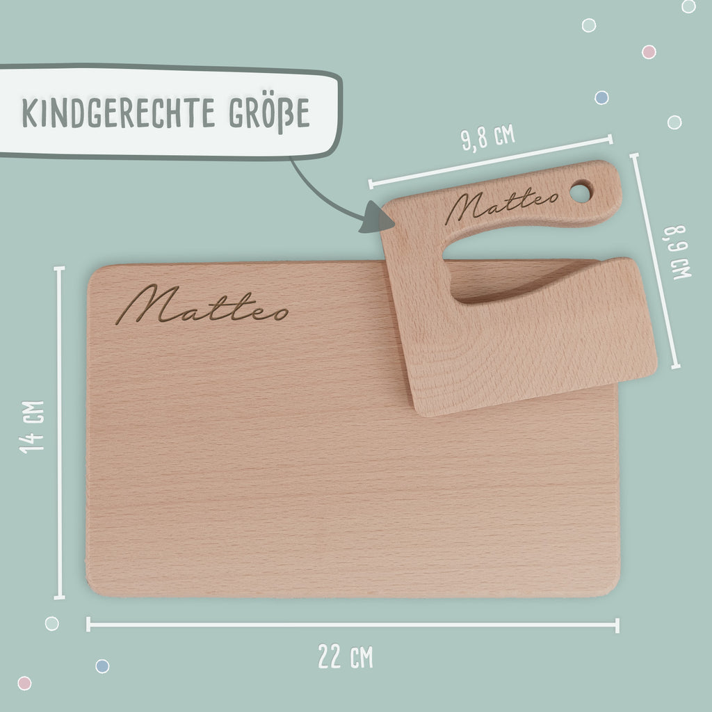 Personalisiertes Set aus Frühstücksbrettchen & Montessori-Kindermesser "Clean"