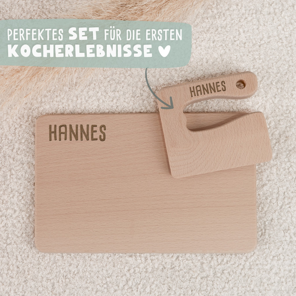 Personalisiertes Set aus Frühstücksbrettchen & Montessori-Kindermesser "Clean"