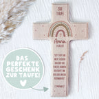Personalisiertes Taufkreuz Aquarell "Regenbogen Rosa"